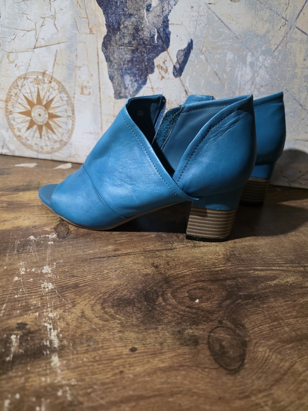 Women's Teal Open-Toe Low Heel Booties